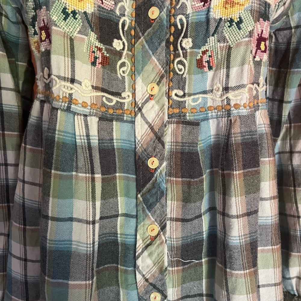 Johnny Was Workshop BOHO Embroidered Plaid Top - Picture 6 of 16